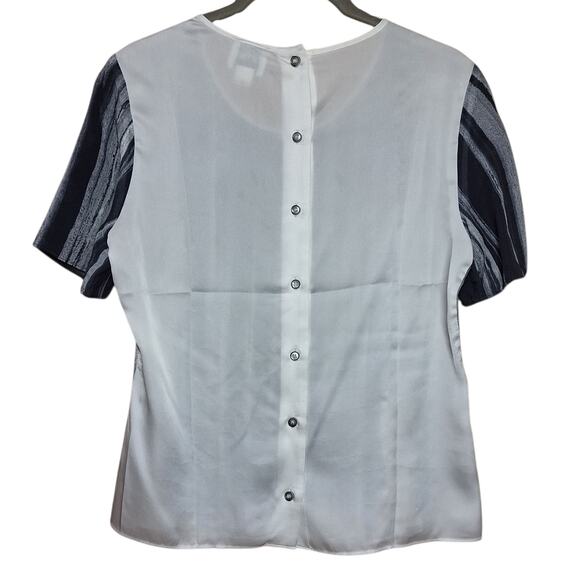 REISS Women's Chiffon Satin monocromatic artsy design button down back top - Picture 3 of 5